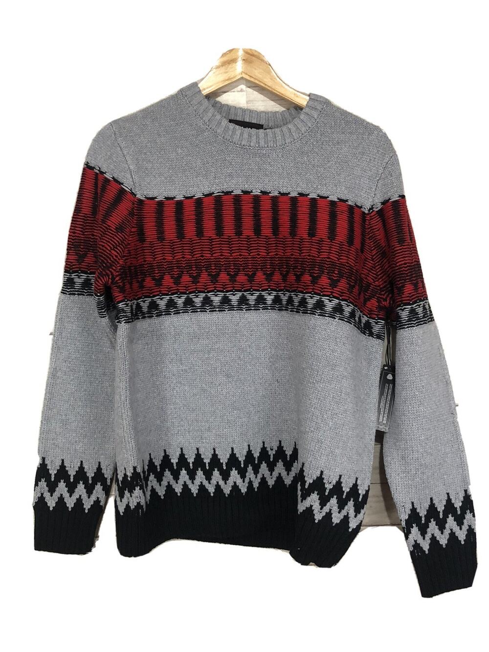 Pajar Canada Sweater Mens Medium Fair Isle Gray Cotton Acrlyic Pullover N61